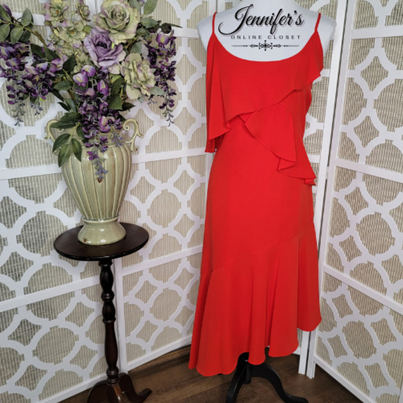 Unbranded Dresses & Skirts - Women's Red Scoop Neck Asymmetric Tiered Ruffle Dress
